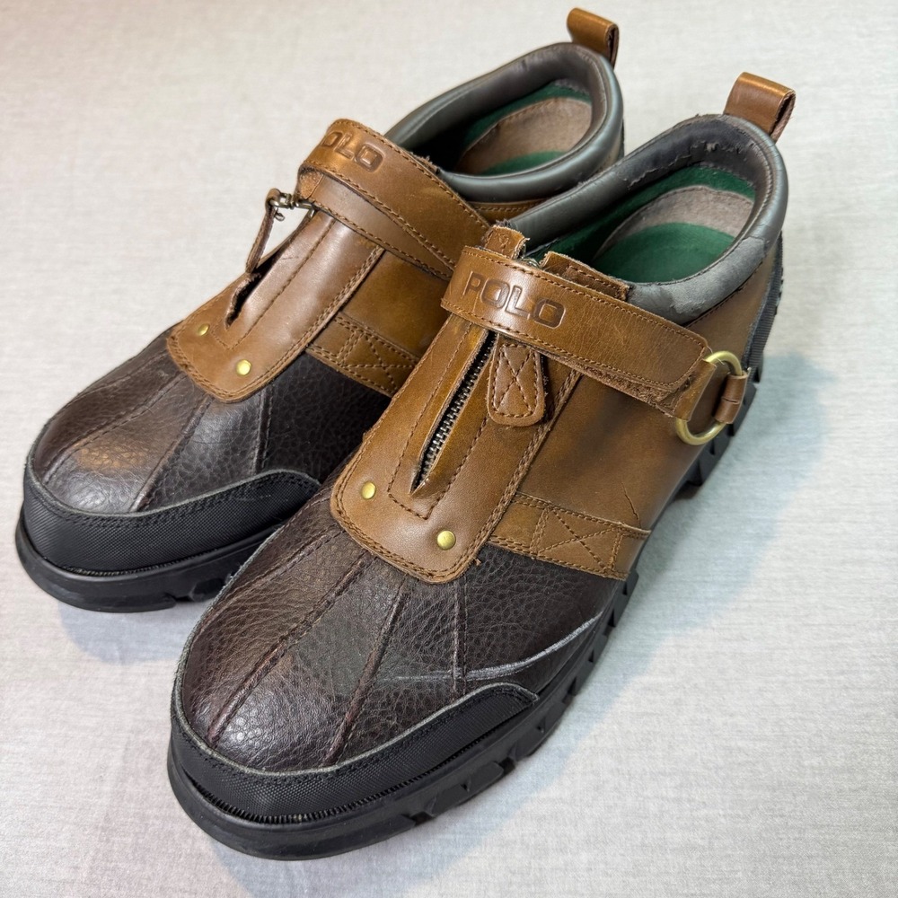 Polo Ralph Lauren Oxfordable III Mens 13D‎ Brown Fair Zip Strap Duck Shoes 0862